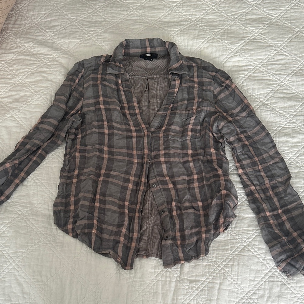 PAIGE Gray and Blush Plaid Button-Down Shirt